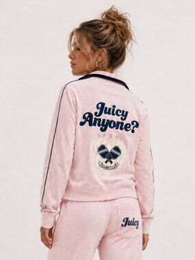 Juicy Couture Pink Velour Tennis Track Jacket Juicy Anyone XL NWT